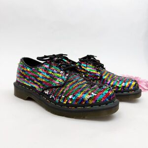 Dr. Martens 1461 Pascal Rainbow To Silver Sequin Oxfords Lace Up Shoes